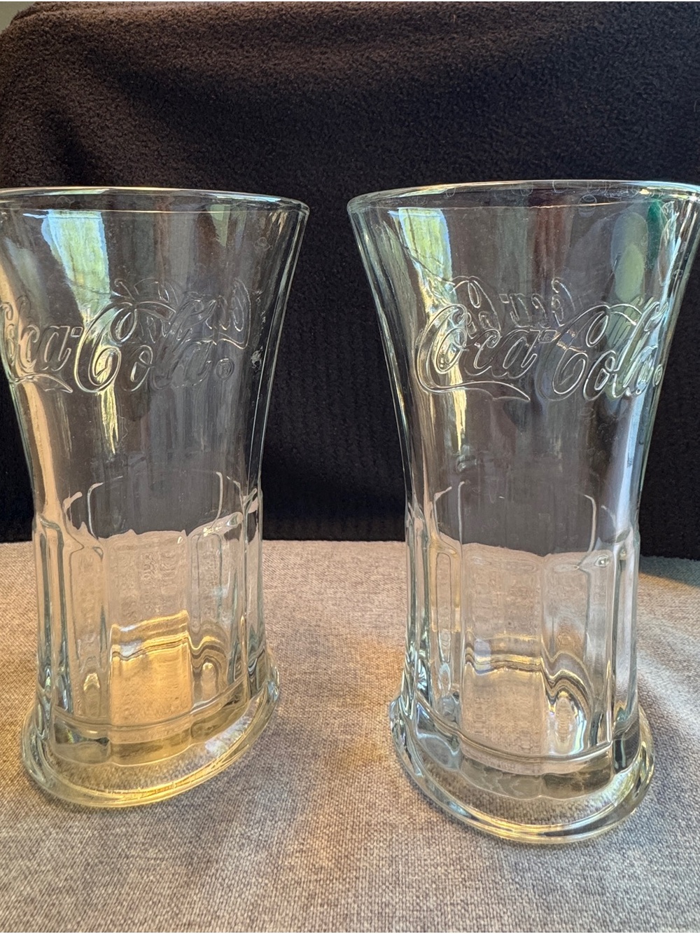 Coca Cola Clear Embossed Glass Tumblers - Pair